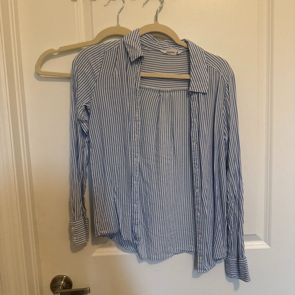 Terranova Blue & White Striped Button-Down Shirt, Size S